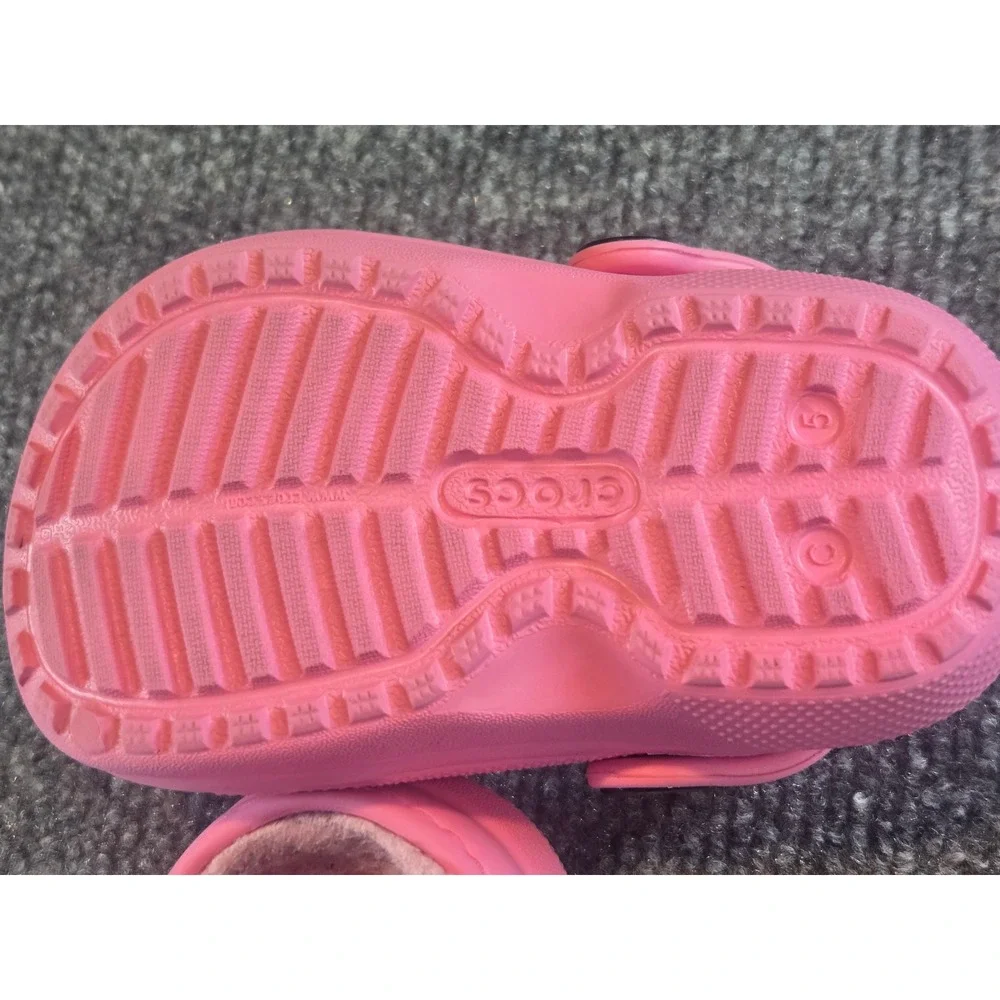 Crocs Toddler Classic Fuzz-Lined Clog Pink Slip On Shoes Size 5 0308